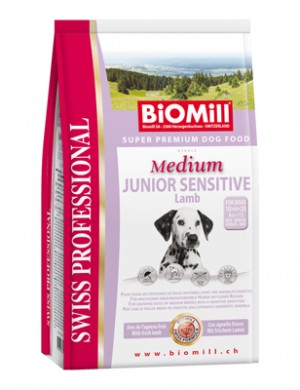 Biomill Medium Junior Sensitive Lamb and Rice Корм Биомилл для привередливых и проблемных щенков крупных и средних пород (с ягненком), 12 кг.